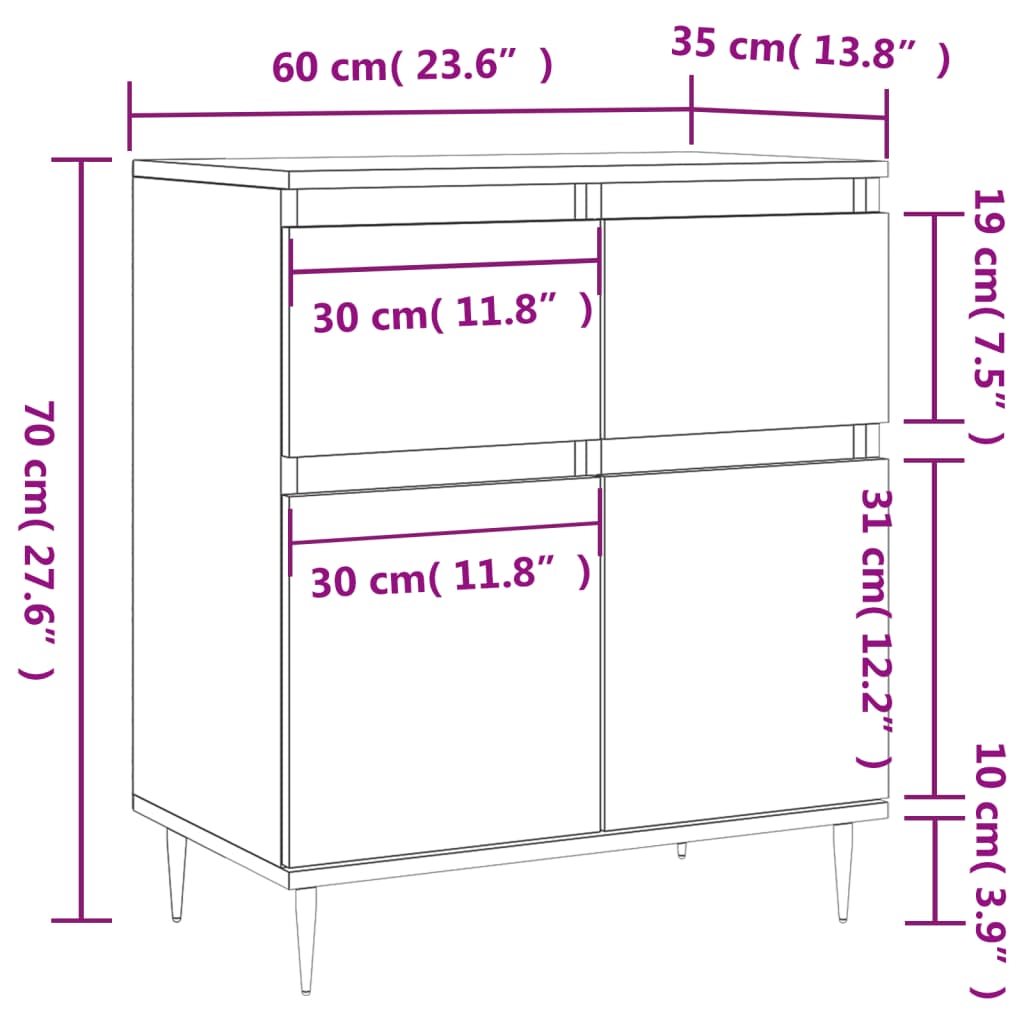 vidaXL Senkki ruskea tammi 60x35x70 cm tekninen puu