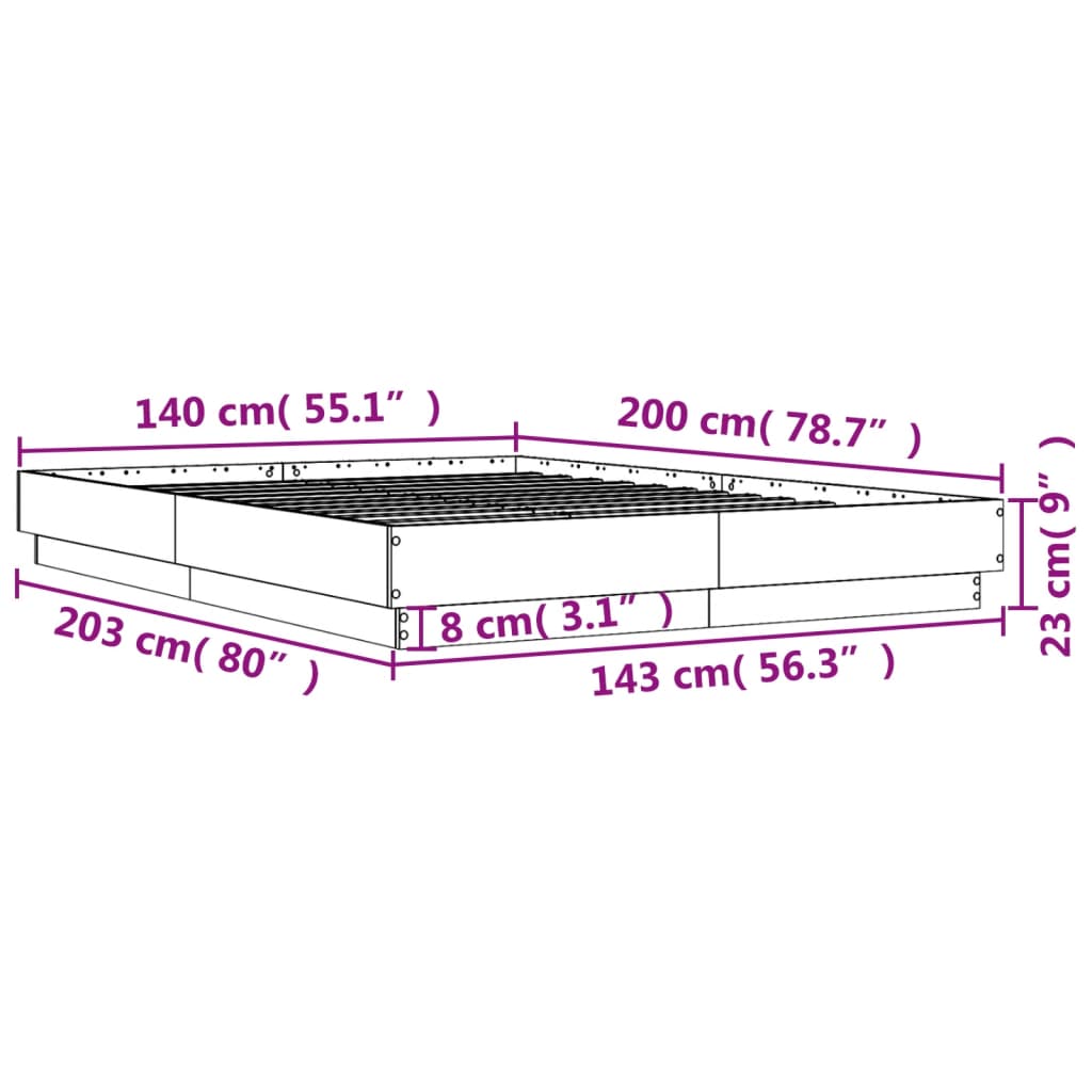 vidaXL Sängynrunko betoninharmaa 140x200 cm tekninen puu