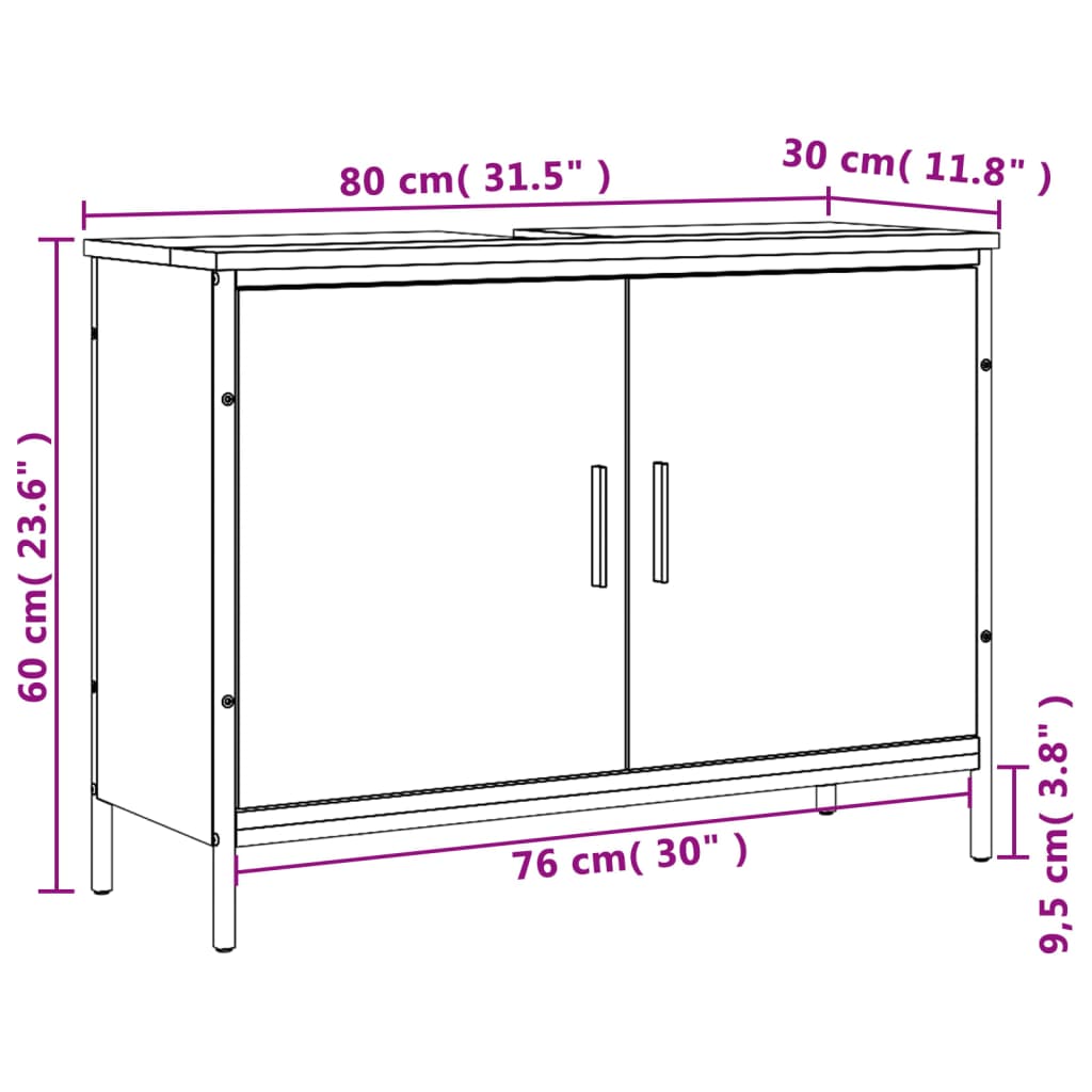 vidaXL Pesuallaskaappi harmaa Sonoma 80x30x60 cm tekninen puu