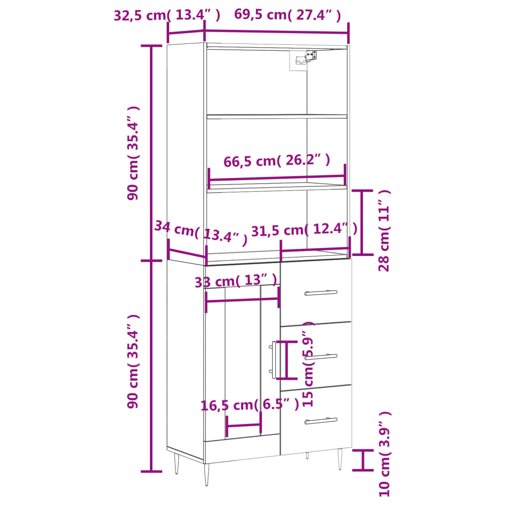 vidaXL Kaappi betoninharmaa 69,5x34x180 cm tekninen puu