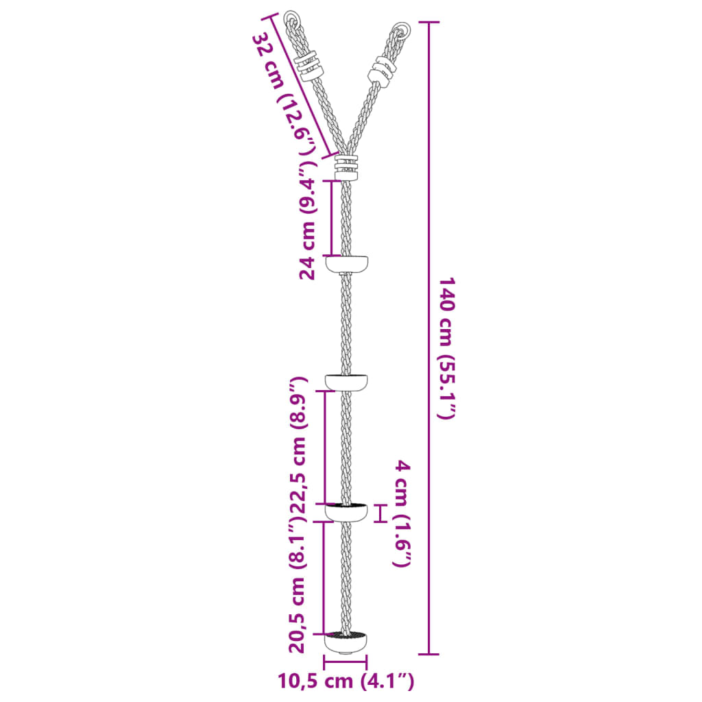 vidaXL Lasten kiipeilyköysi/keinu 4 askelmaa monivärinen