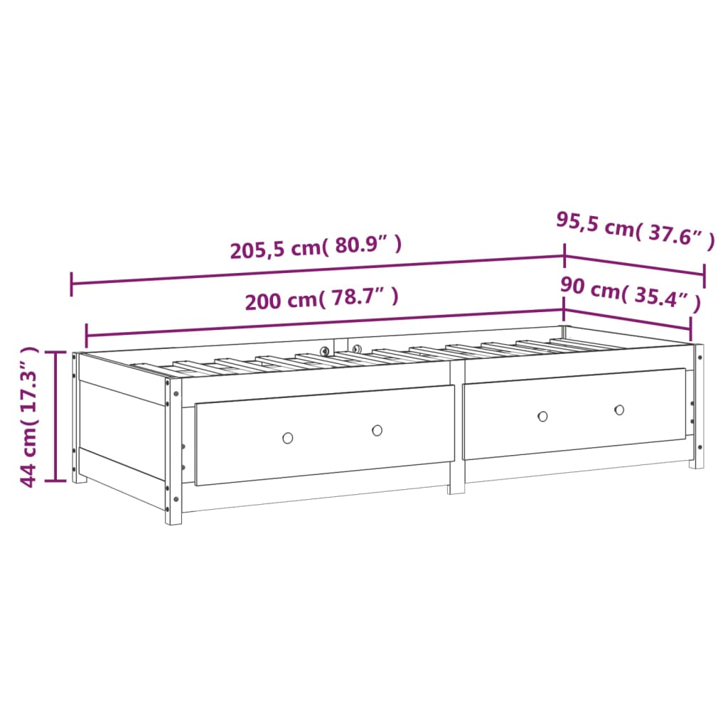 vidaXL Sohvasänky hunajanruskea 90x200 cm täysi mänty