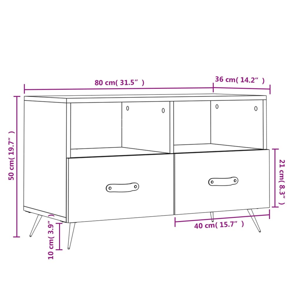 vidaXL TV-taso harmaa Sonoma 80x36x50 cm tekninen puu