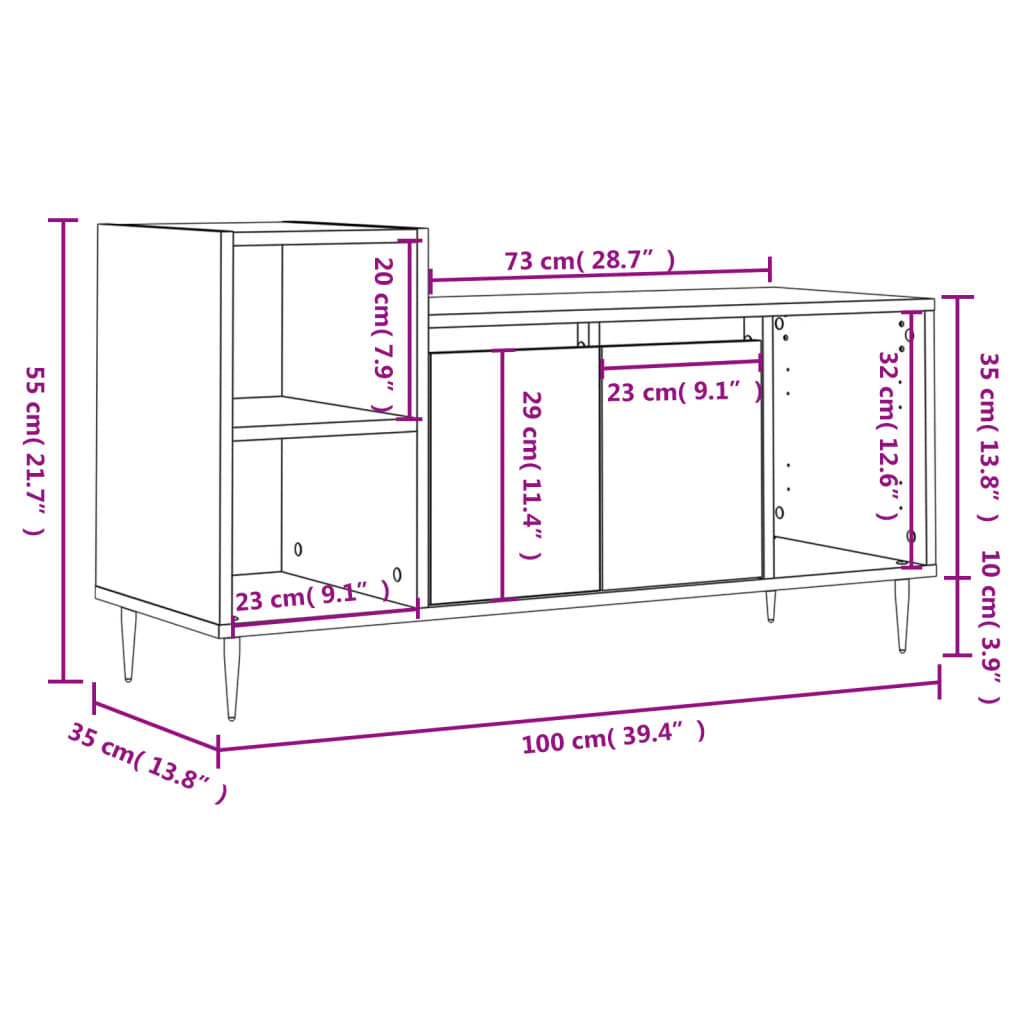 vidaXL TV-taso harmaa Sonoma 100x35x55 cm tekninen puu