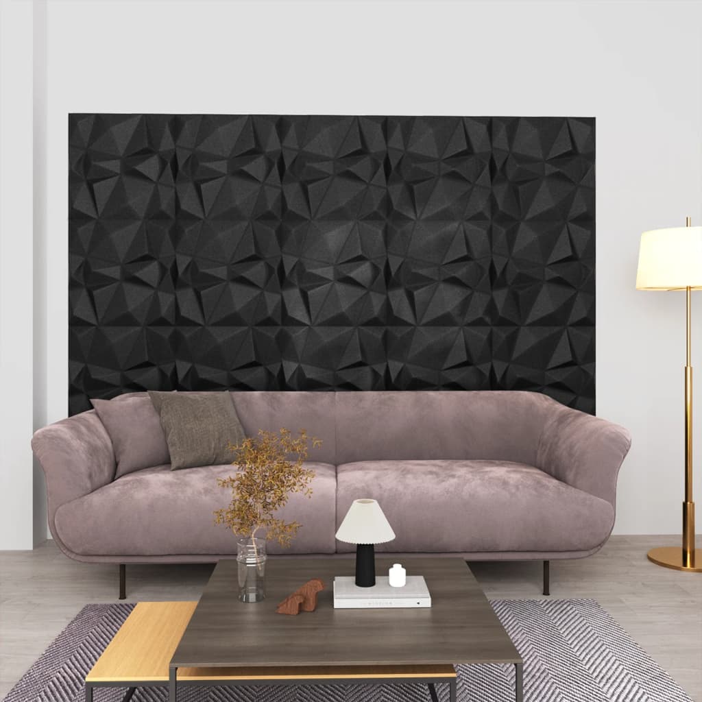 vidaXL 3D-seinäpaneelit 48 kpl 50x50 cm timantinmusta 12 m²