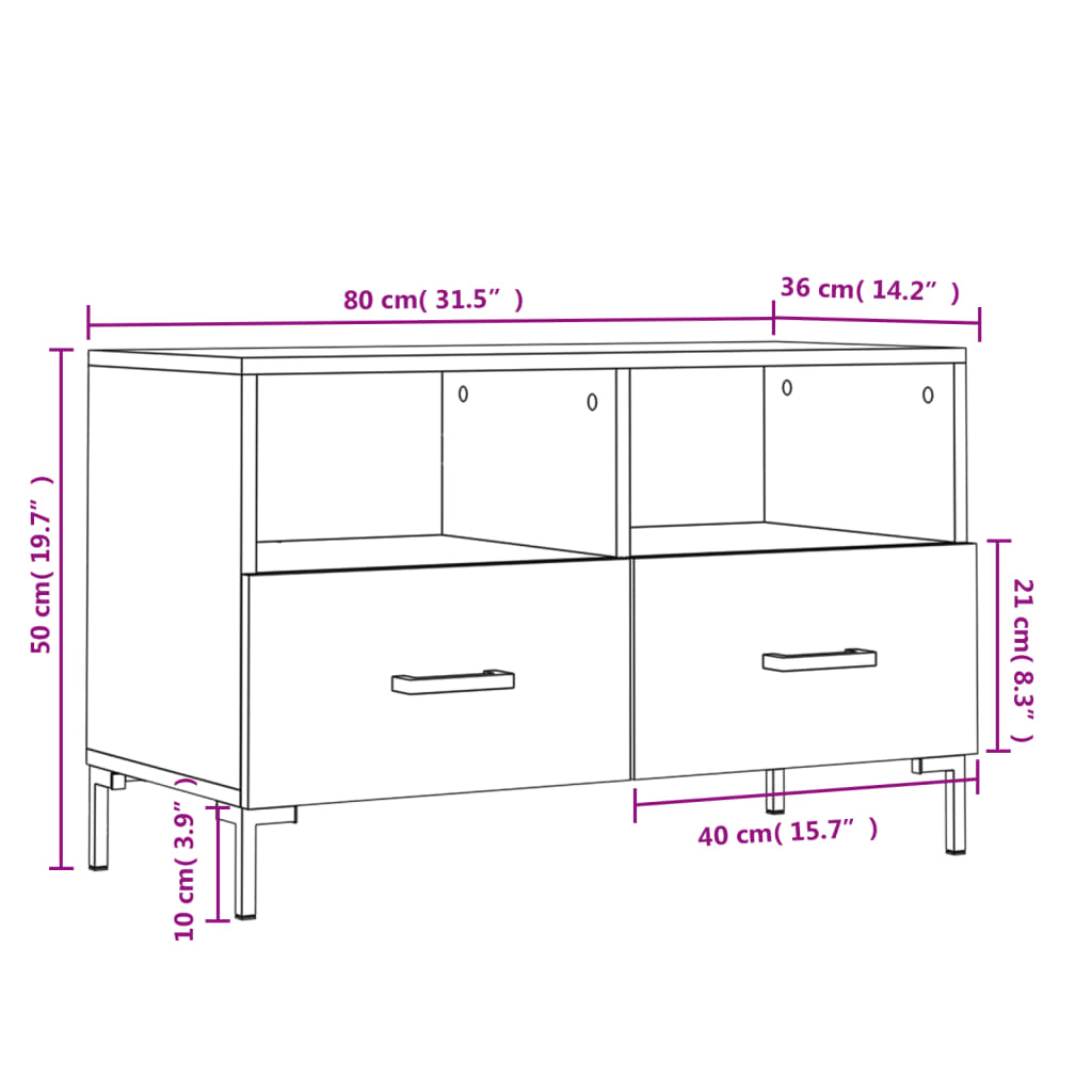 vidaXL TV-taso Sonoma-tammi 80x36x50 cm tekninen puu