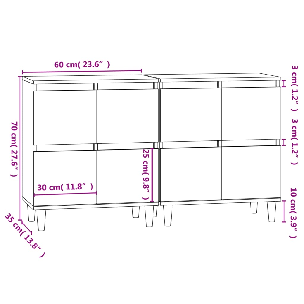 vidaXL Senkit 2 kpl Sonoma tammi 60x35x70 cm tekninen puu