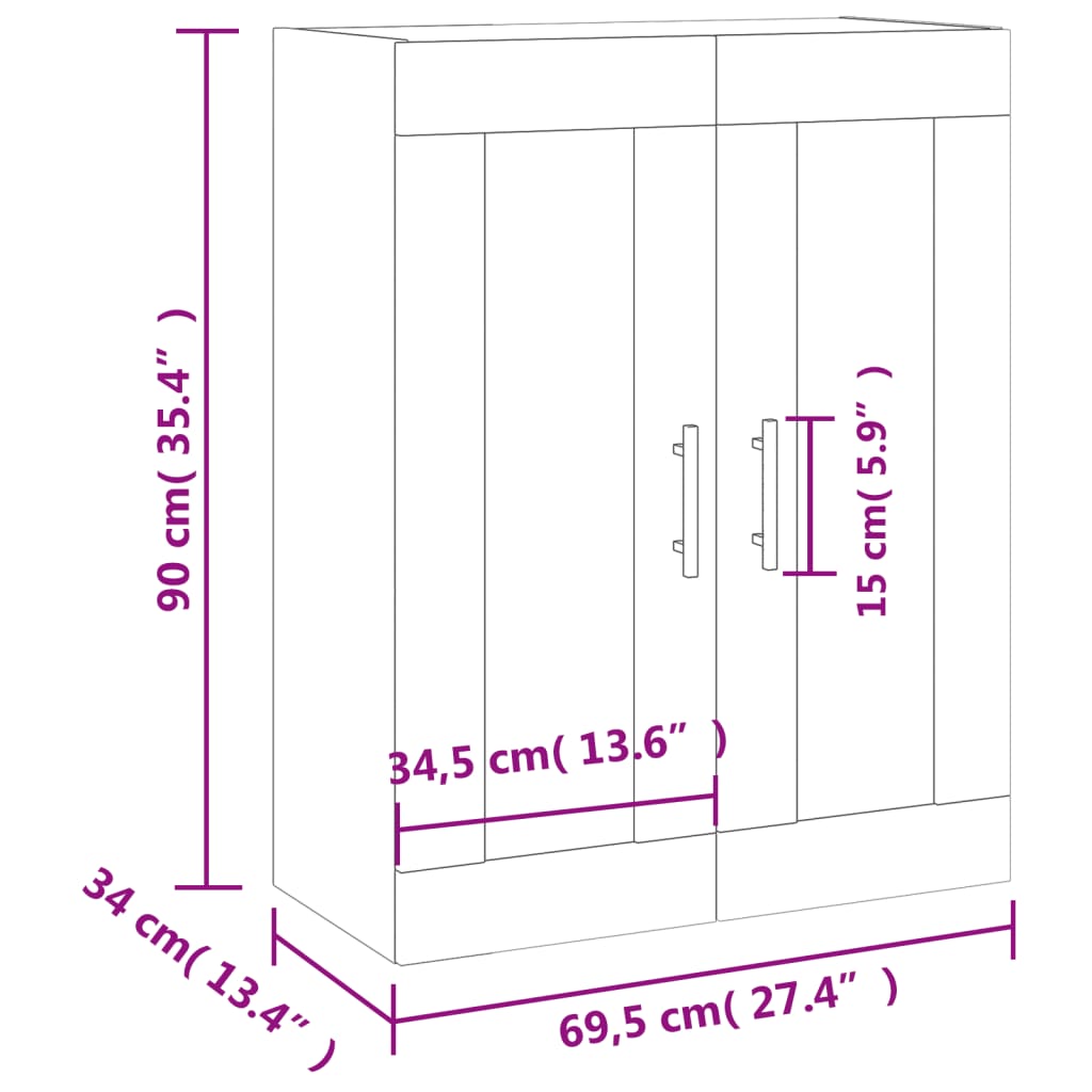 vidaXL Seinäkiinnitettävä kaappi savutammi 69,5x34x90 cm