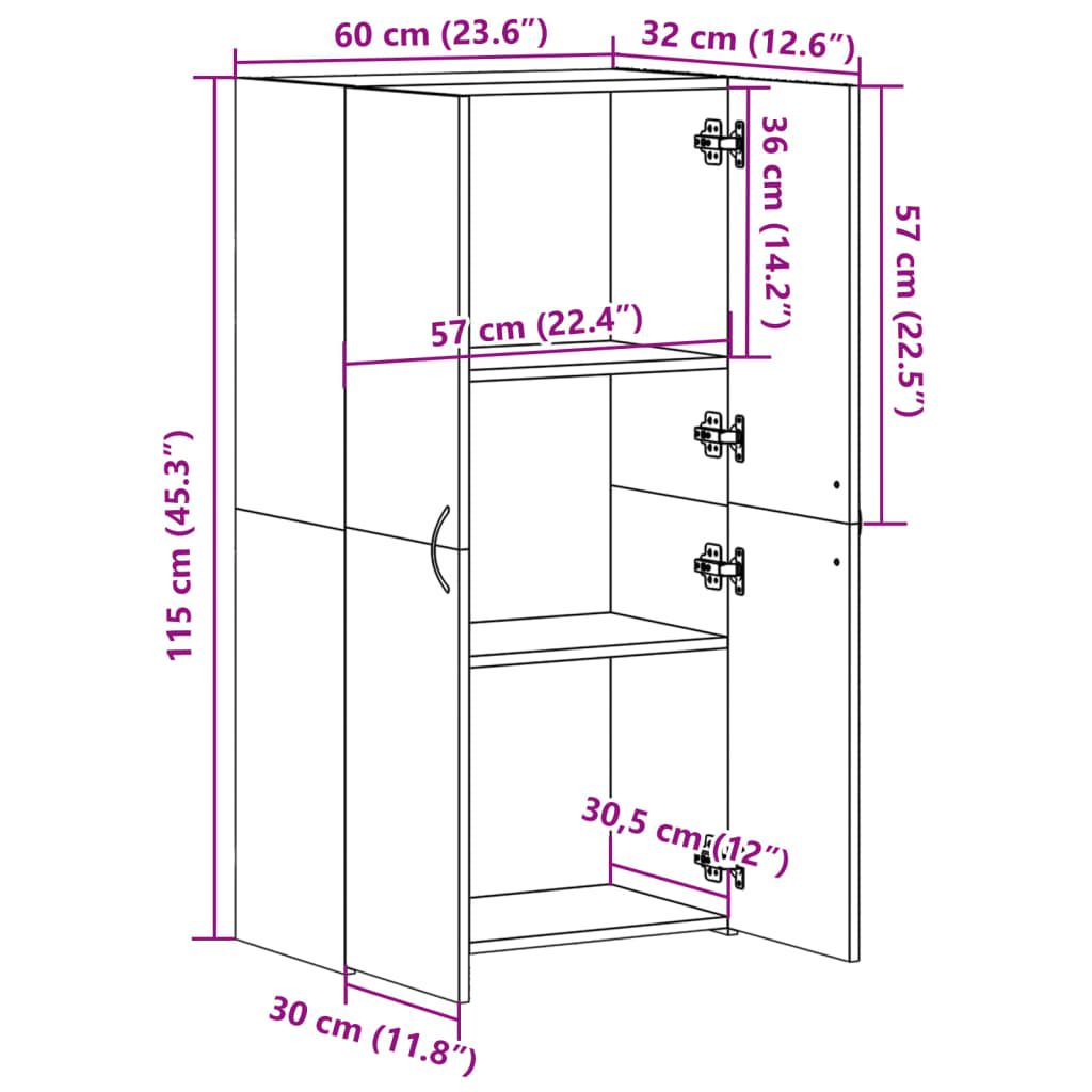 vidaXL Arkistokaappi Sonoma-tammi 60x32x115 cm tekninen puu