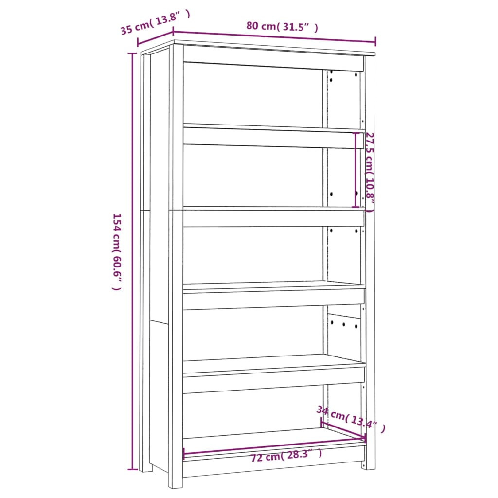 vidaXL Kirjahylly harmaa 80x35x154 cm täysi mänty