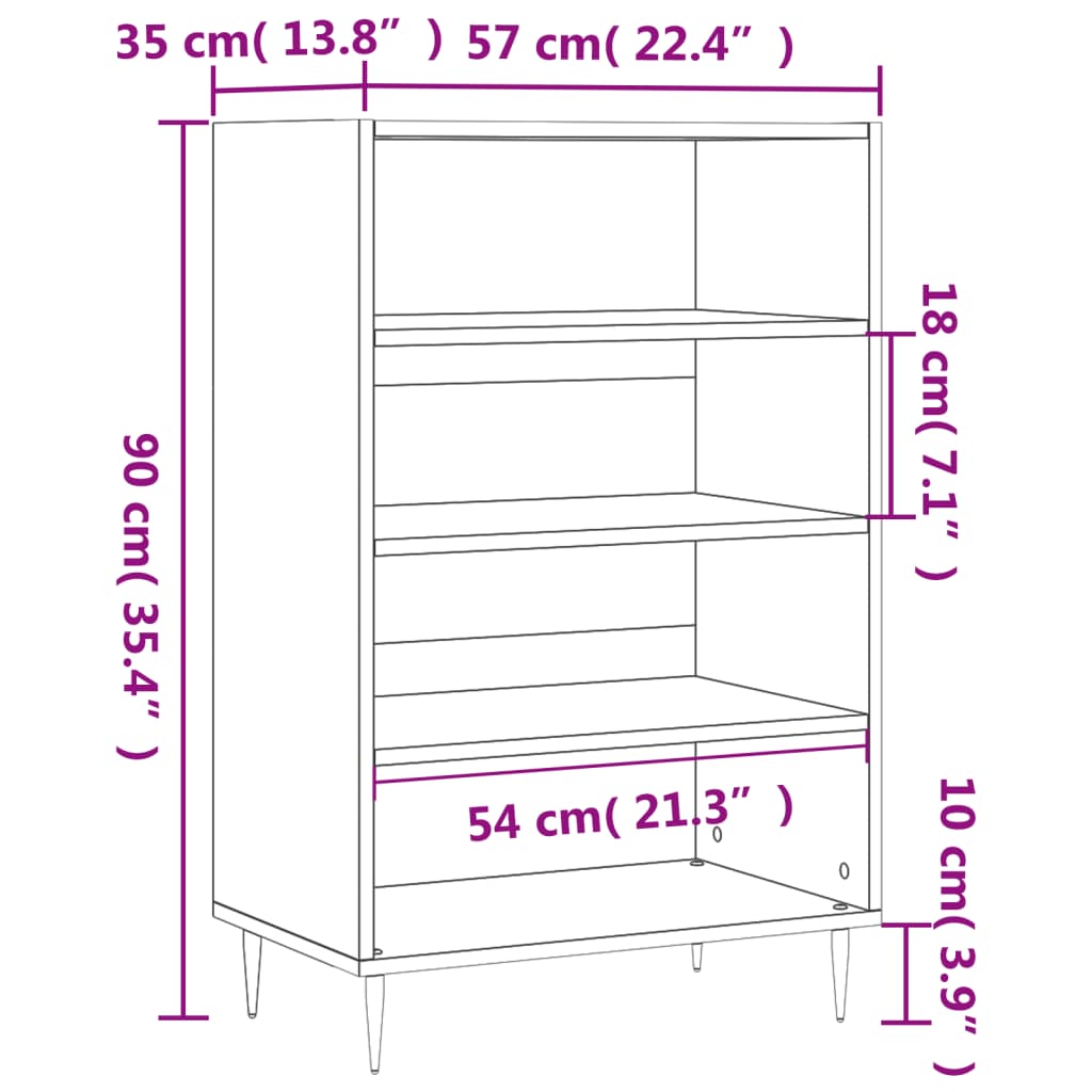 vidaXL Kaappi valkoinen 57x35x90 cm tekninen puu