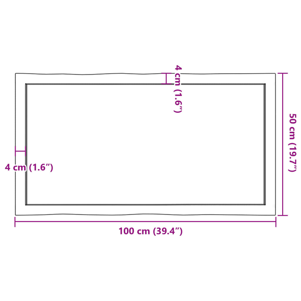 vidaXL Pöytälevy ruskea 100x50x(2-4)cm käsitelty täystammi elävä reuna