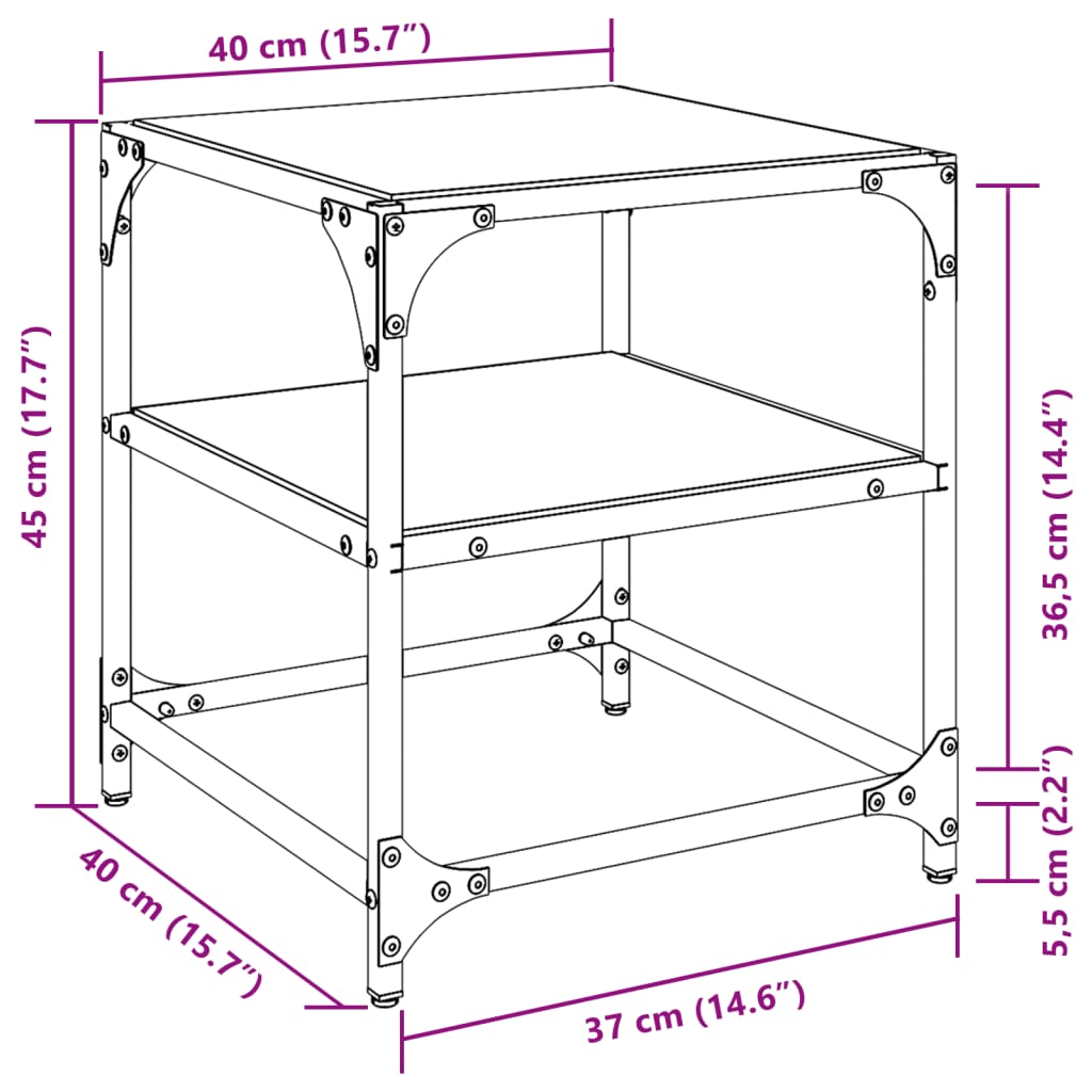 vidaXL Sohvapöydät 2 kpl musta lasinen pöytälevy 40x40x45 cm teräs