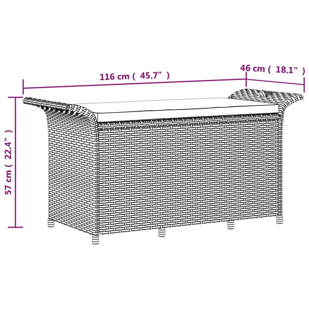 vidaXL Puutarhapenkki tyynyllä musta 116x46x57 cm polyrottinki