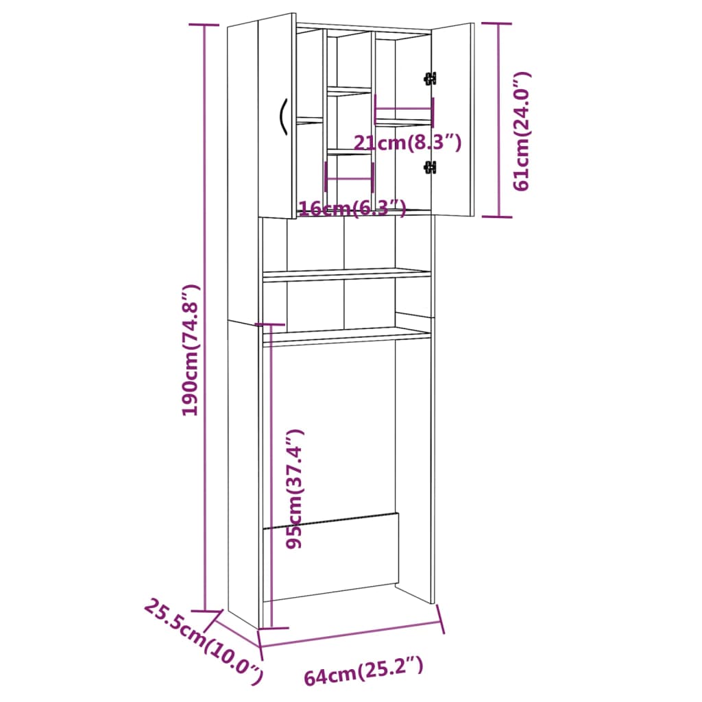 vidaXL Pesukonekaappi ruskea tammi 64x25,5x190 cm