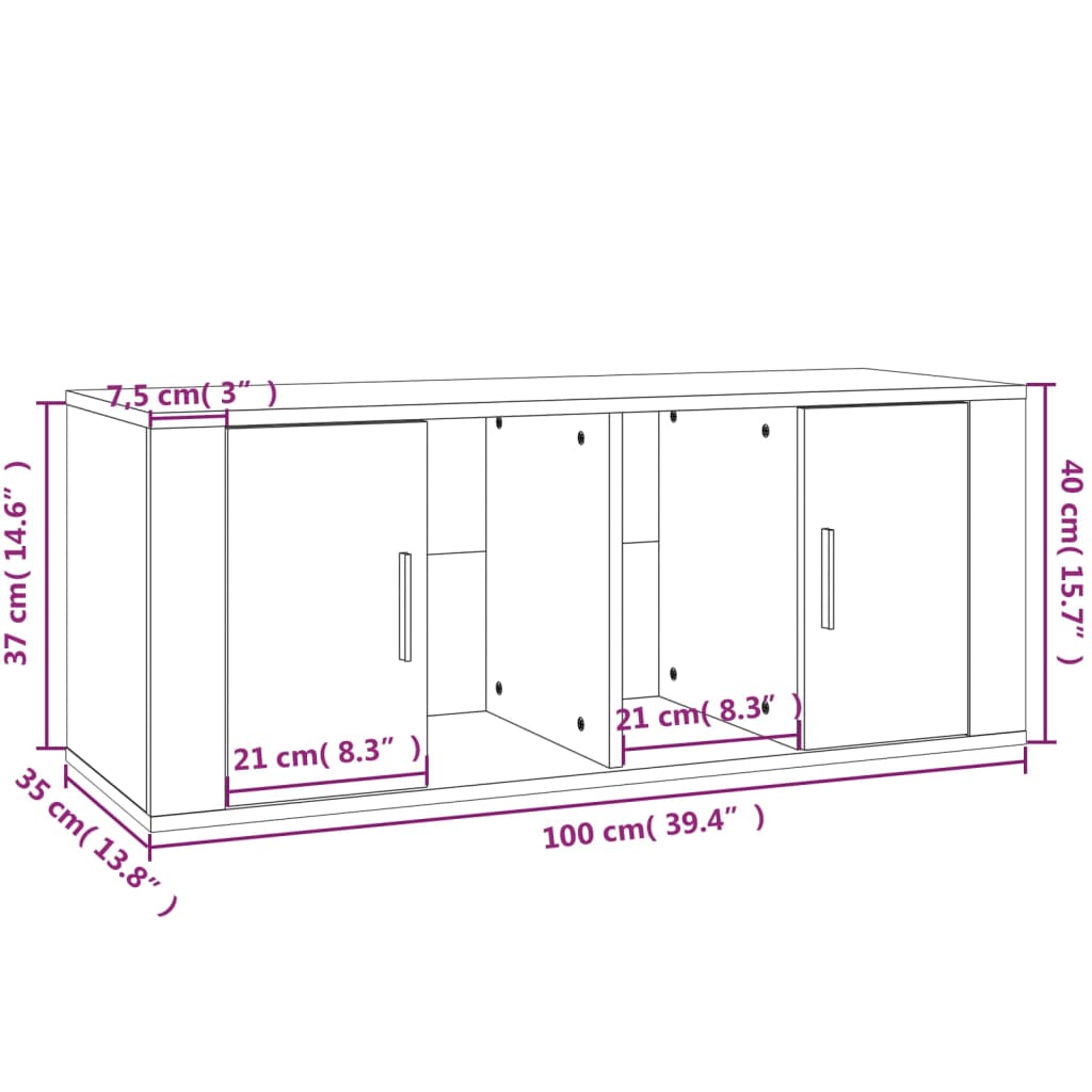 vidaXL TV-taso harmaa Sonoma 100x35x40 cm tekninen puu