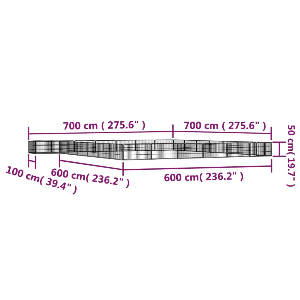 vidaXL Koiranhäkki 28 paneelia musta 100x50 cm jauhemaalattu teräs