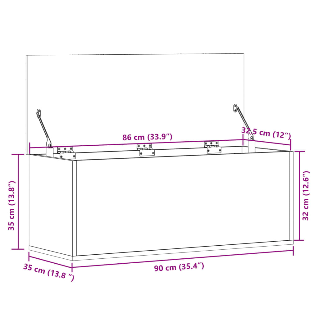 vidaXL Säilytyslaatikko harmaa Sonoma 90x35x35 cm tekninen puu