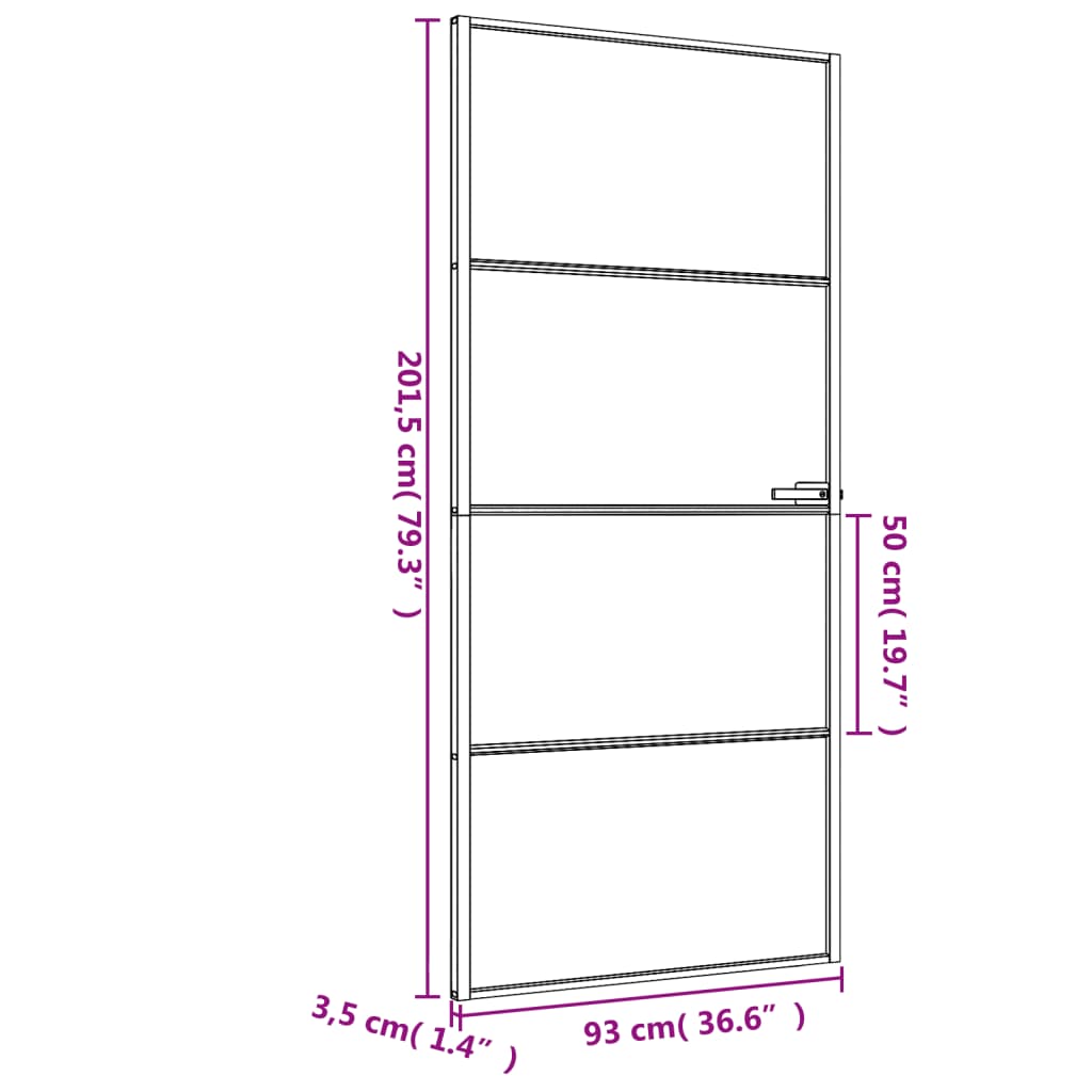 vidaXL Sisäovi ohut musta 93x201,5 cm karkaistu lasi ja alumiini