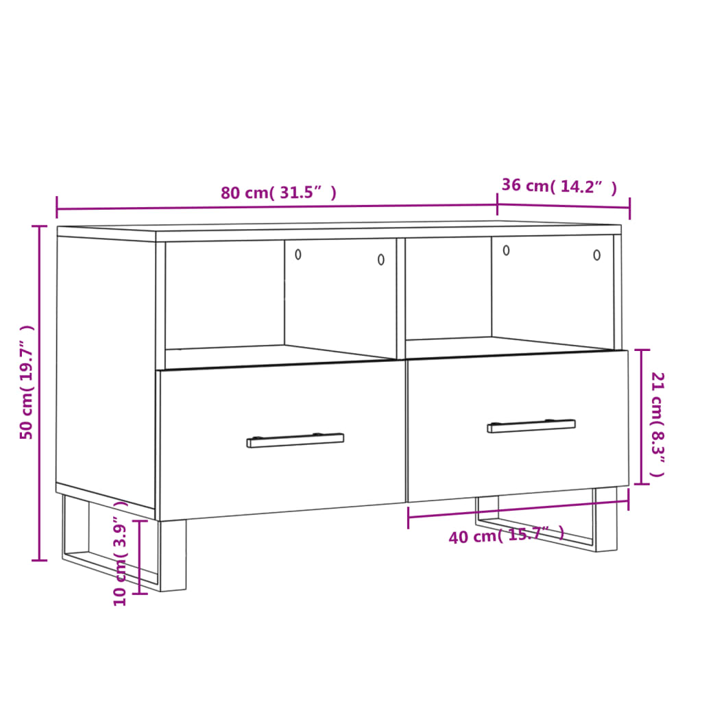 vidaXL TV-taso harmaa Sonoma 80x36x50 cm tekninen puu