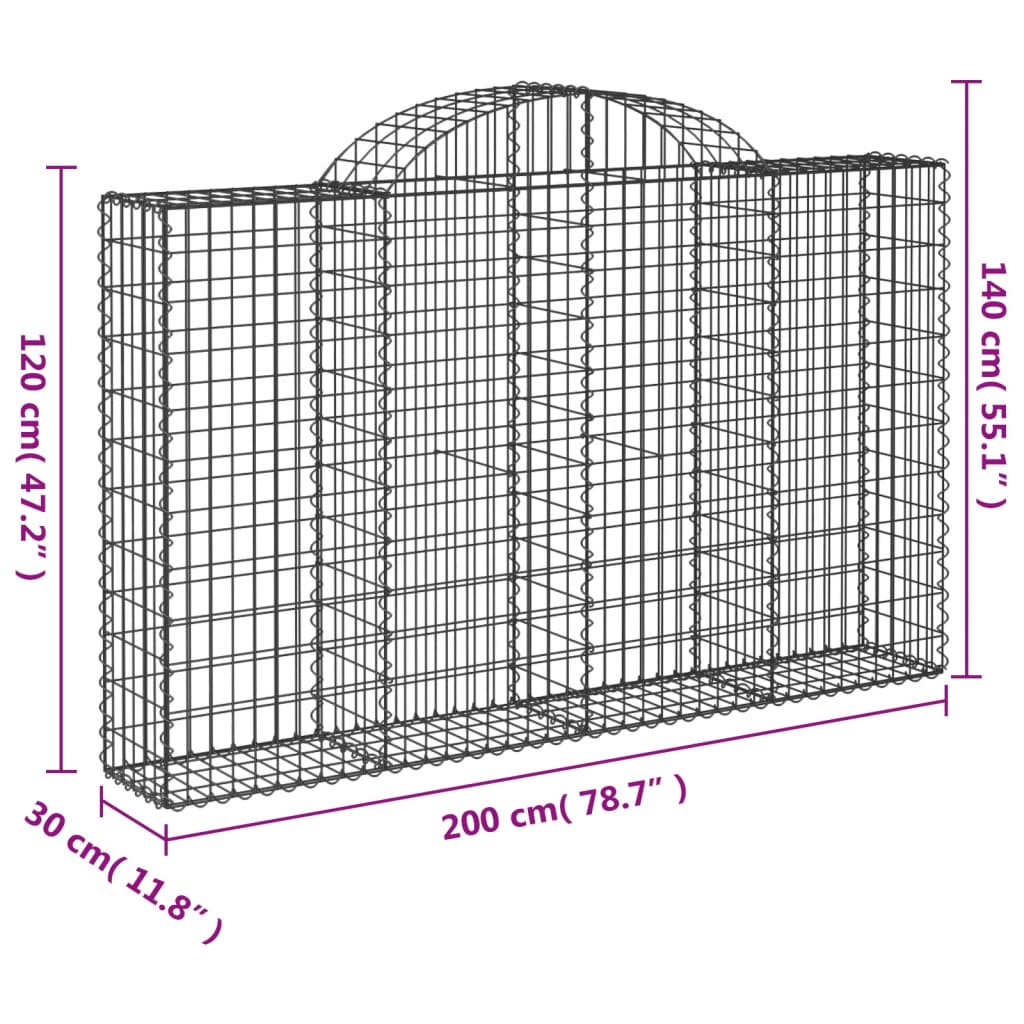 vidaXL Kaarevat kivikorit 2 kpl 200x30x120/140 cm galvanoitu rauta