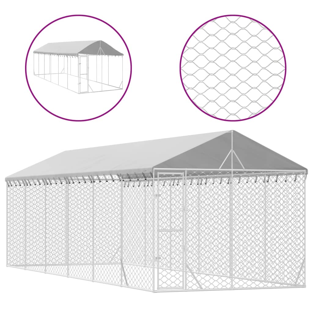 vidaXL Koiran ulkohäkki katolla hopea 3x9x2,5 m galvanoitu teräs