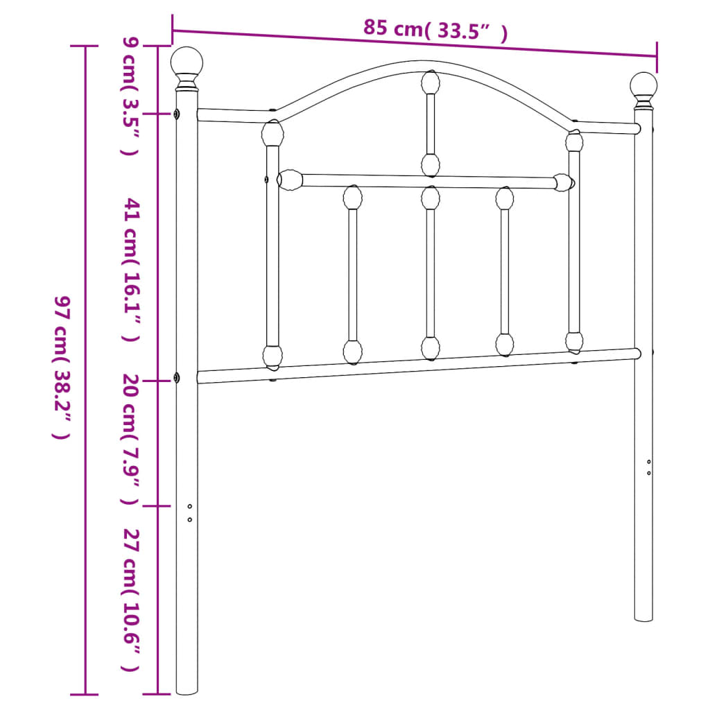 vidaXL Metallinen sängynpääty valkoinen 80 cm