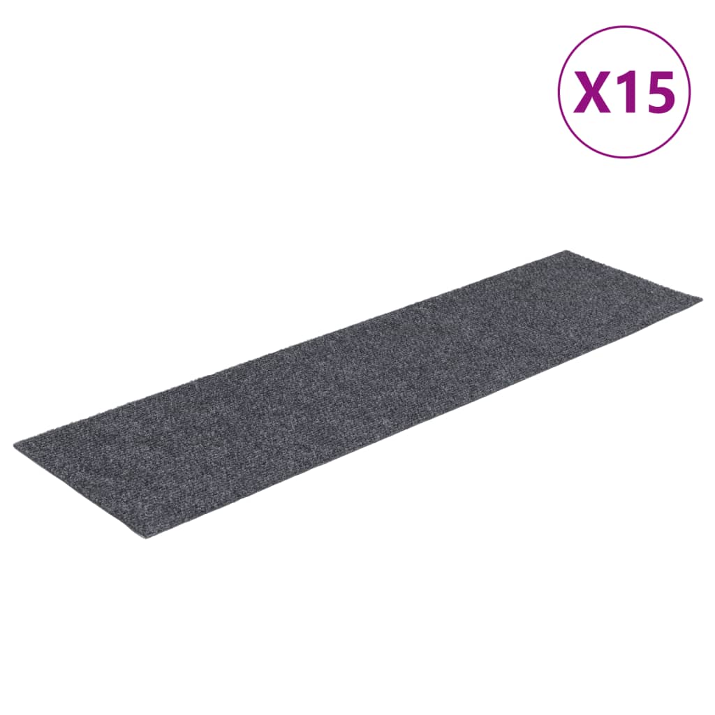 vidaXL Itsekiinnittyvät porrasmatot suorakaide 15 kpl 76x20 cm harmaa