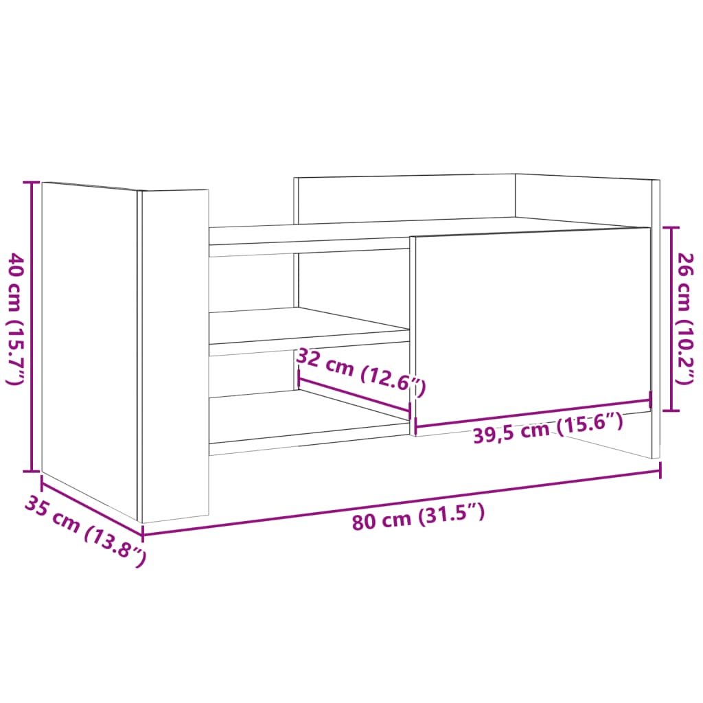 vidaXL TV-taso Sonoma-tammi 80x35x40 cm tekninen puu