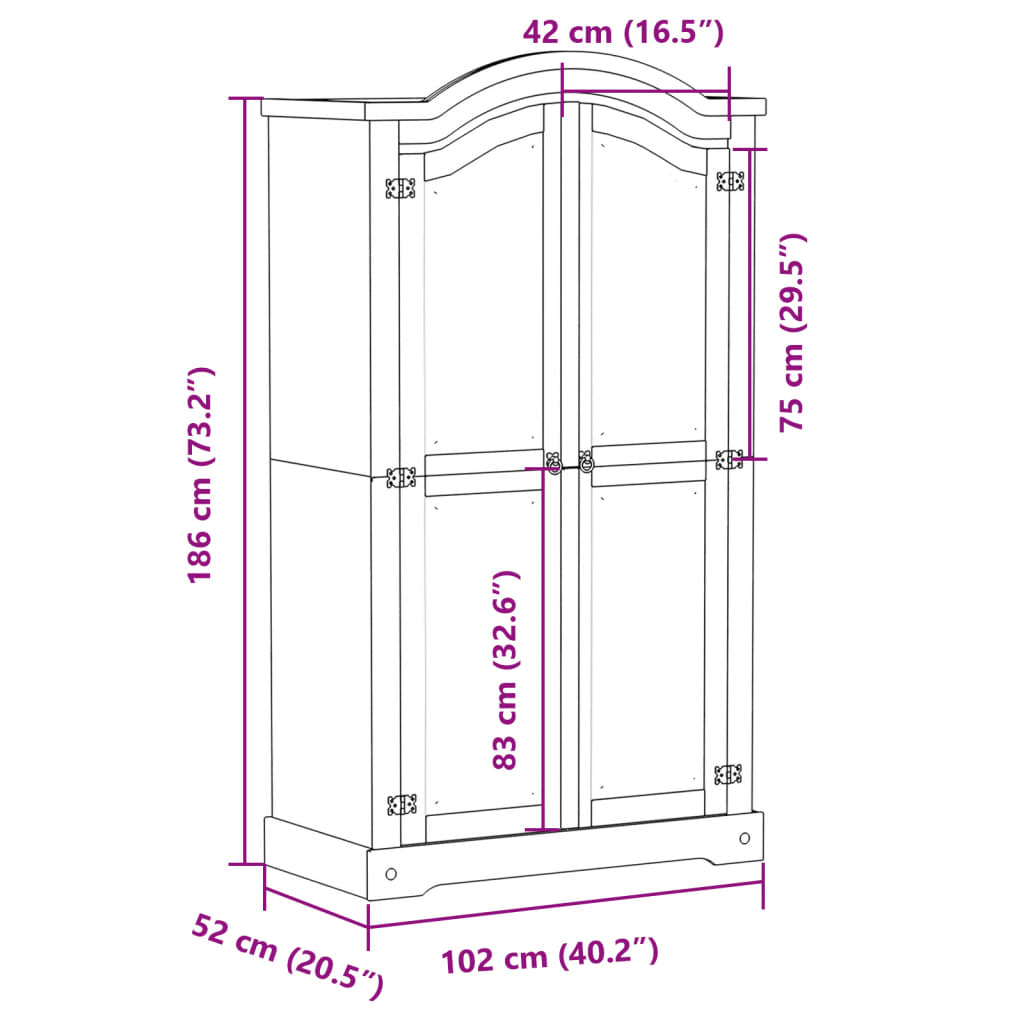 vidaXL Vaatekaappi Corona 102x52x186 cm täysi mänty