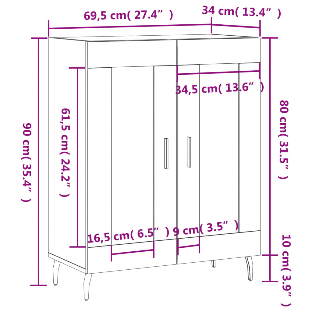 vidaXL Senkki ruskea tammi 69,5x34x90 cm tekninen puu