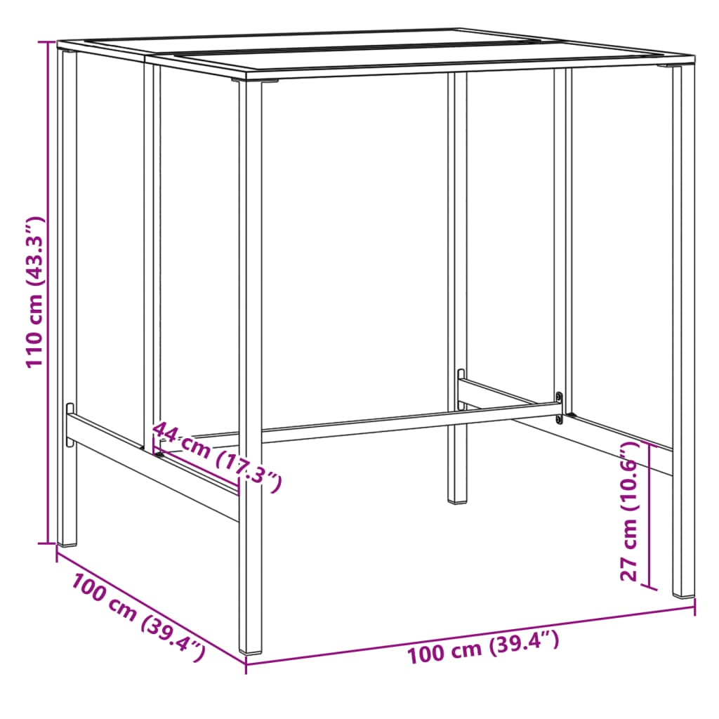 vidaXL Baaripöytä musta 100x100x110 cm jauhemaalattu teräs