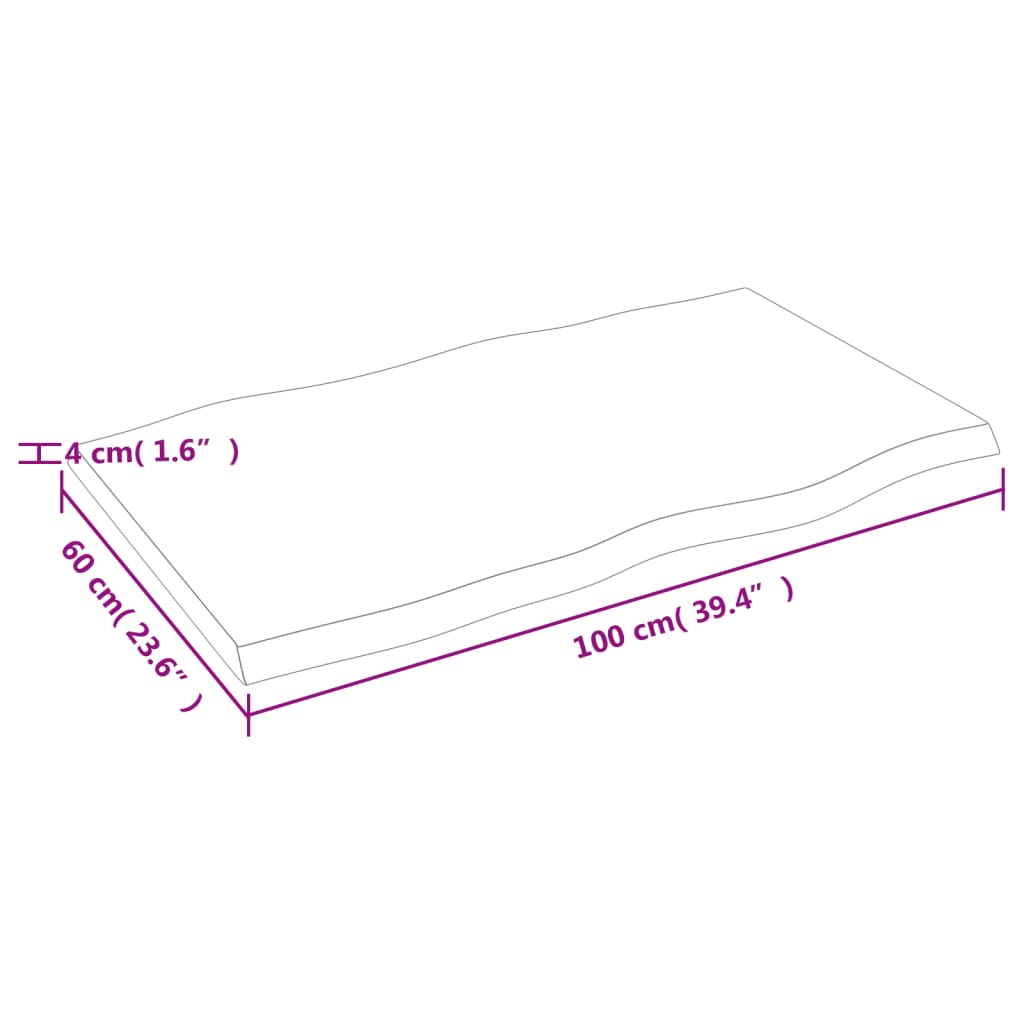 vidaXL Pöytälevy ruskea 100x60x(2-4)cm käsitelty täystammi elävä reuna