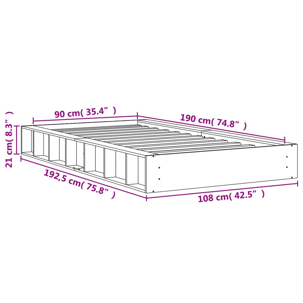 vidaXL Sängynrunko ilman patjaa vahanruskea 90x190 cm täysi mänty