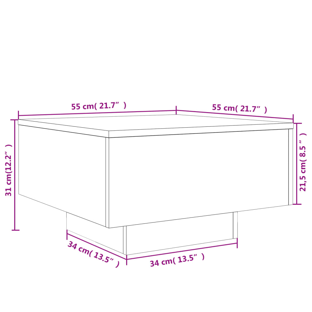 vidaXL Sohvapöytä LED-valoilla valkoinen 55x55x31 cm