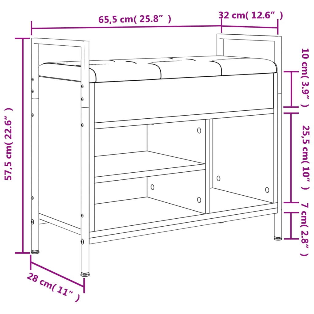 vidaXL Kenkäpenkki Sonoma-tammi 65,5x32x57,5 cm tekninen puu