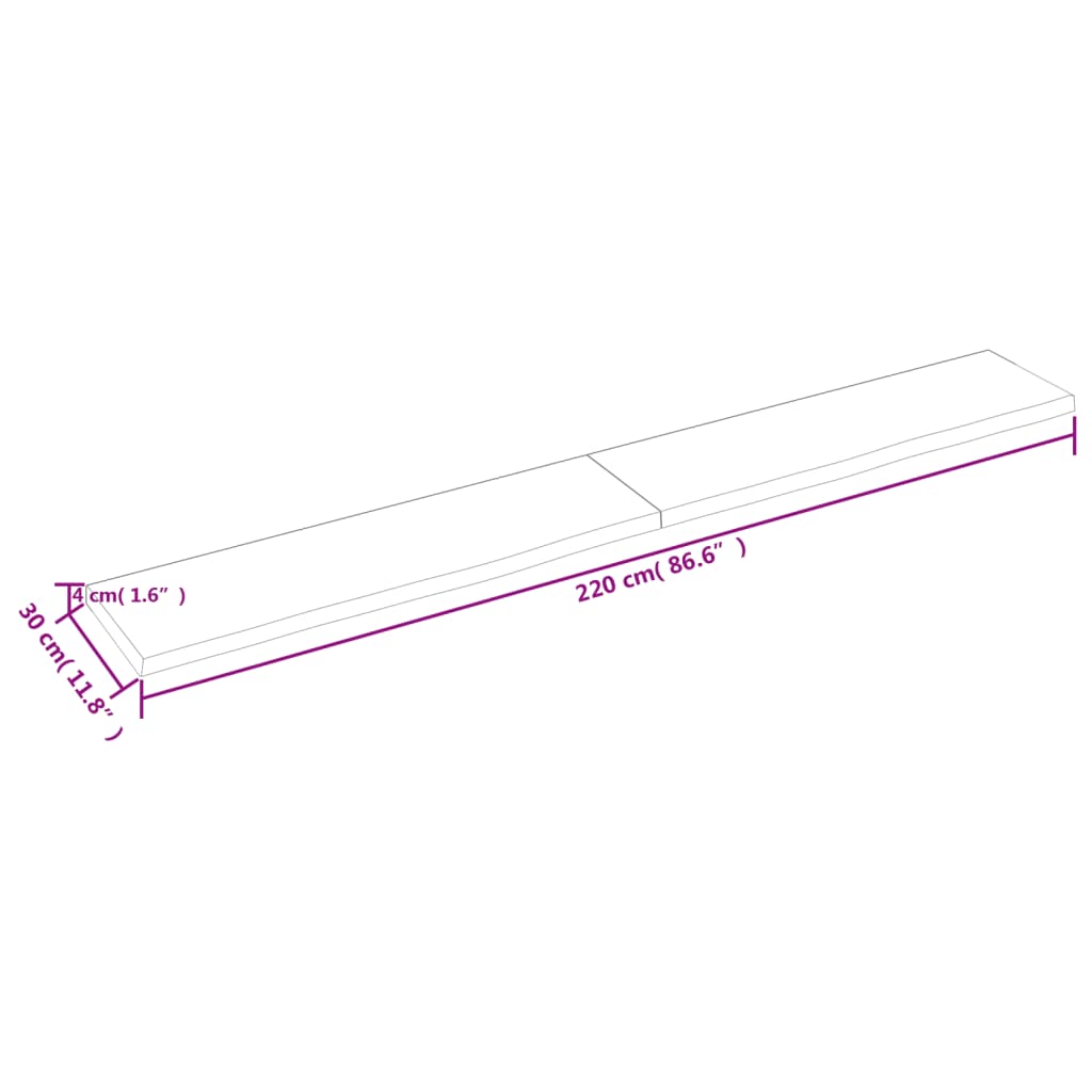 vidaXL Kylpyhuoneen työtaso v.ruskea 220x30x(2-4)cm käsitelty täyspuu