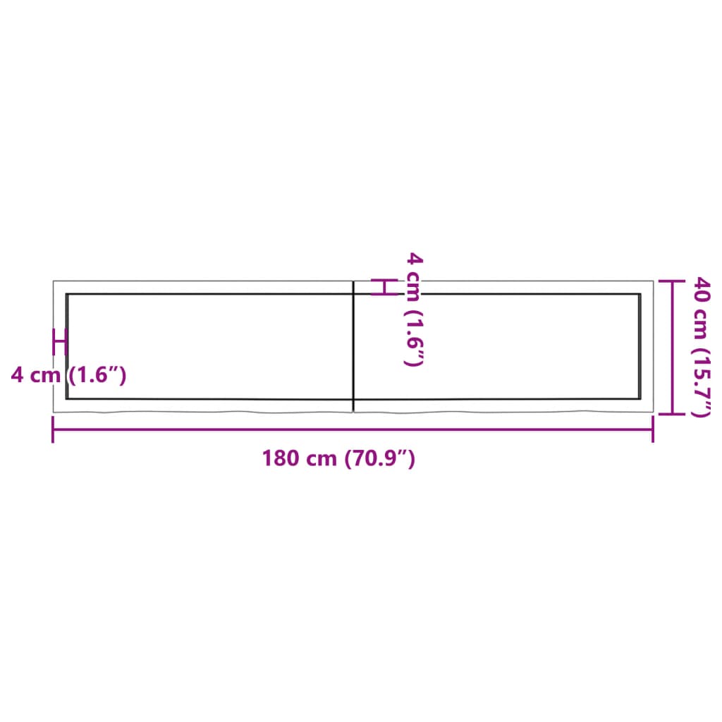 vidaXL Kylpyhuoneen työtaso v.ruskea 180x40x(2-4)cm käsitelty täyspuu