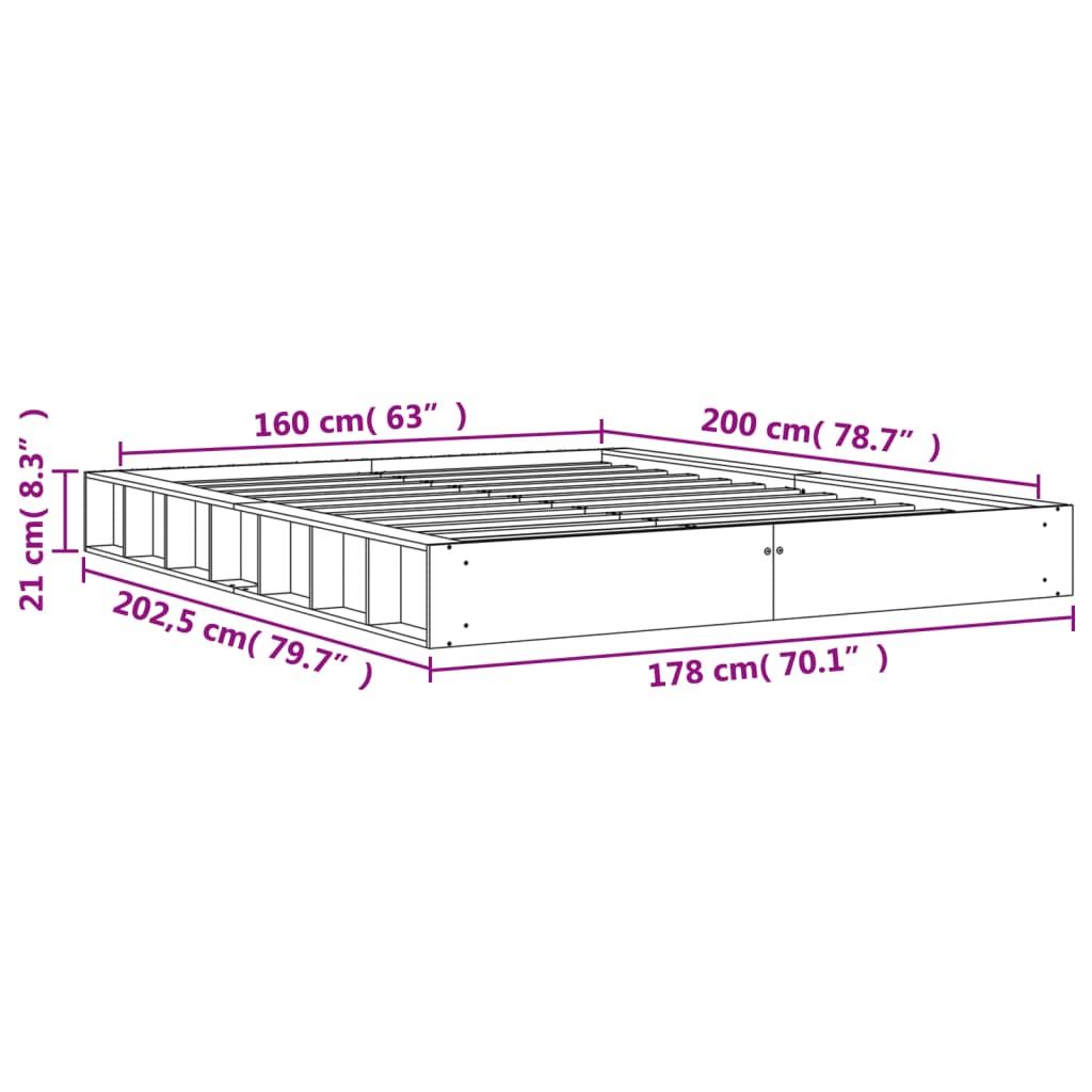 vidaXL Sängynrunko ilman patjaa vahanruskea 160x200 cm täysi mänty