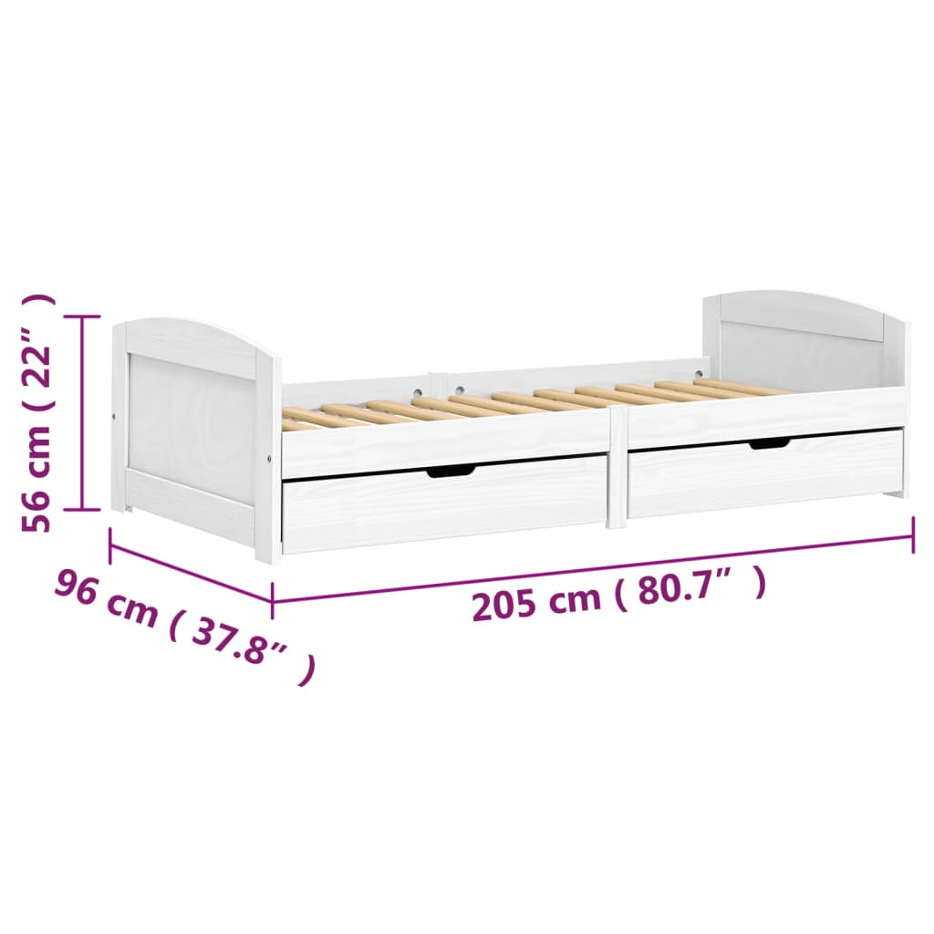 vidaXL Sohvasänky 2 laatikolla IRUN valkoinen 90x200 cm täysi mänty