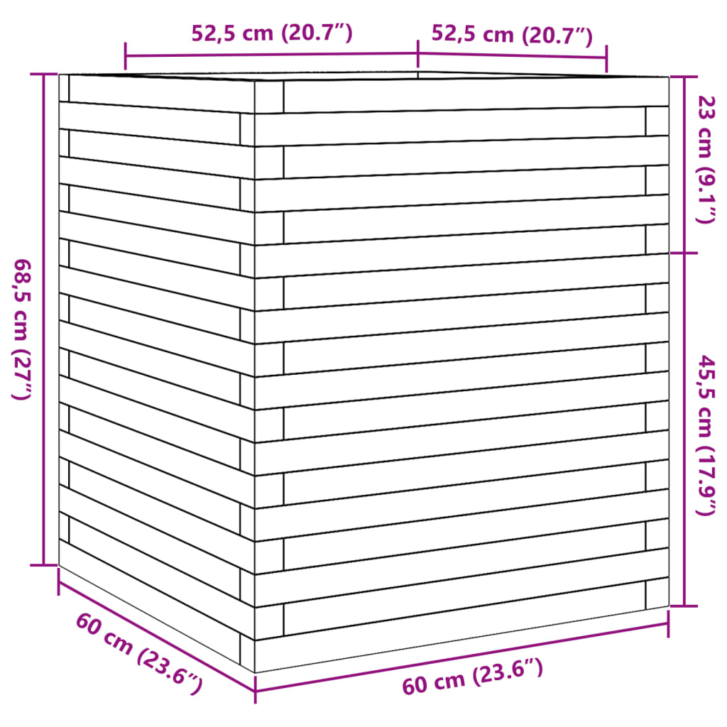 vidaXL Puutarhakukkalaatikko 60x60x68,5 cm kyllästetty mänty