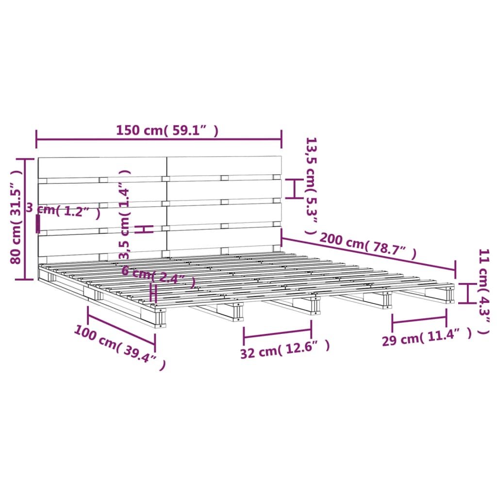 vidaXL Sängynrunko hunajanruskea 150x200 cm täysi mänty King Size