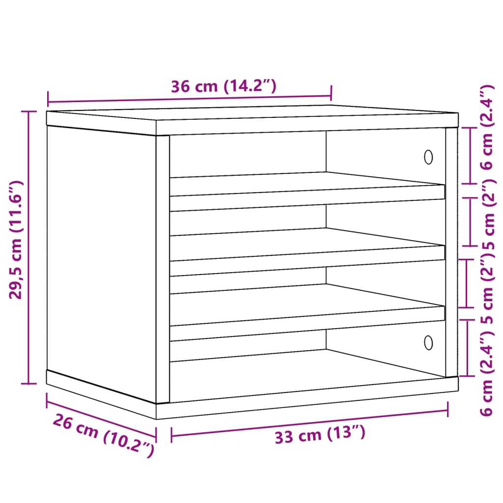 vidaXL Pöydän järjestäjä betoninharmaa 36x26x29,5 cm tekninen puu