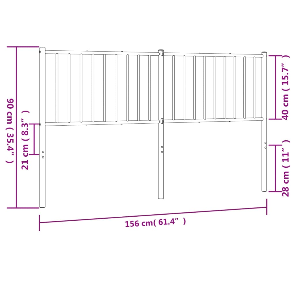 vidaXL Metallinen sängynpääty musta 150 cm