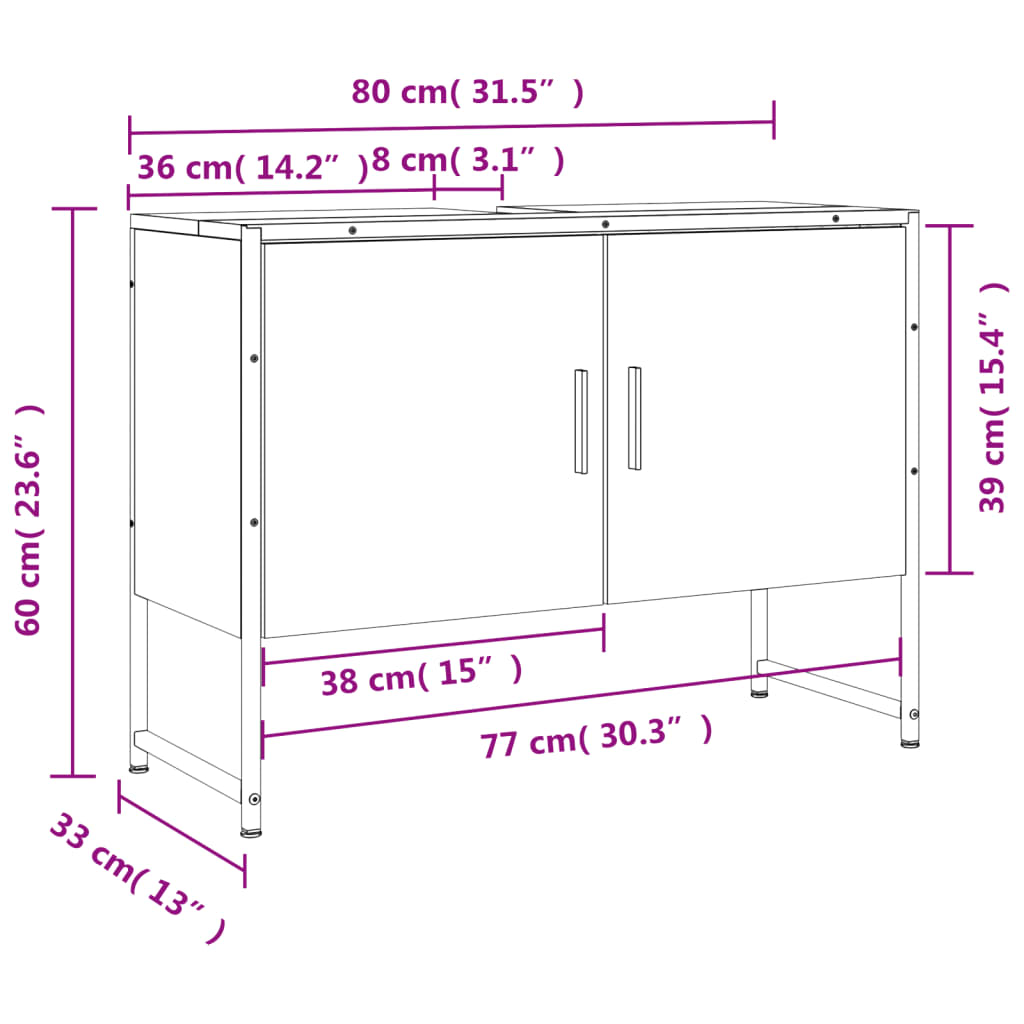 vidaXL Kylpyhuonekaappi altaalla harmaa Sonoma 80x33x60cm tekninen puu