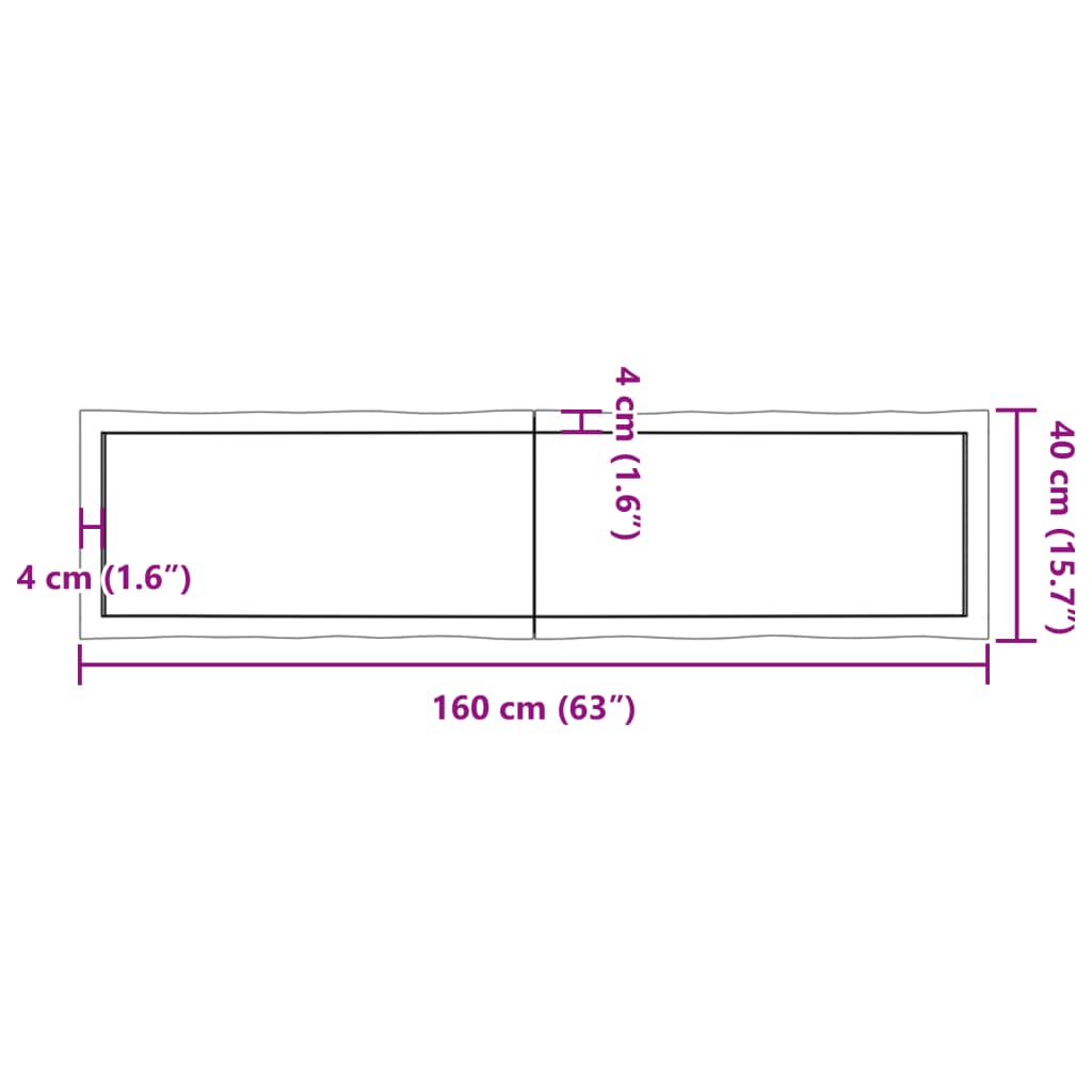 vidaXL Pöytälevy 160x40x(2-4) cm käsittelemätön täysi puu elävä reuna