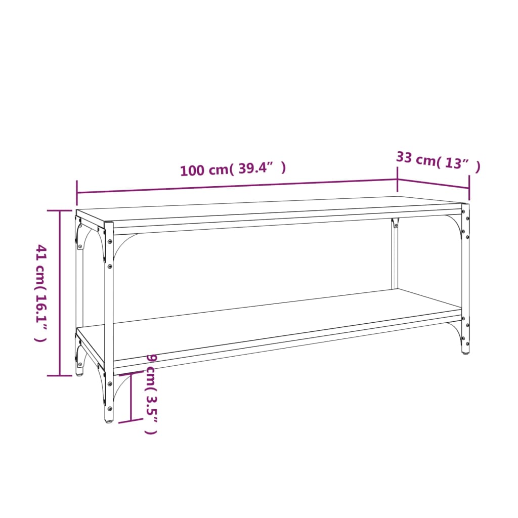 vidaXL TV-taso ruskea tammi 100x33x41 cm tekninen puu ja teräs