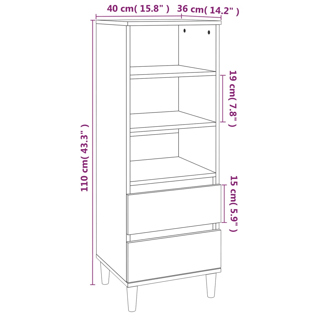 vidaXL Kaappi betoninharmaa 40x36x110 cm tekninen puu