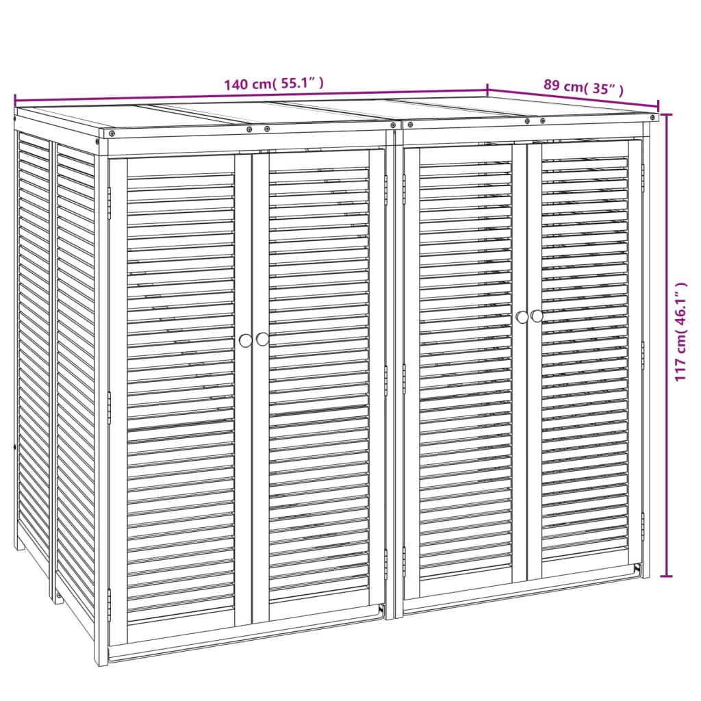 vidaXL Kahden jäteastian vaja 140x89x117 cm täysi akasiapuu