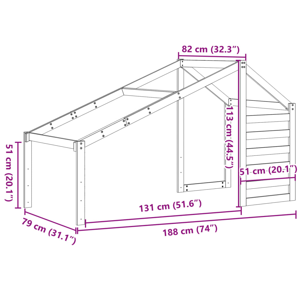 vidaXL Lastensängyn katos 188x82x113 cm täysi mänty